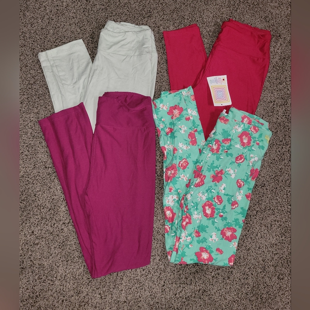 LuLaRoe Women's Leggings - Red, Pink, Green Floral, Gray